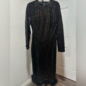 Black sequence dress with feathered bottom